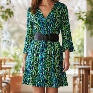 Diane Von Furstenberg 100% Silk‎ Leopard Print Mini Dress Size 6